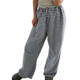 Bonnyshow Lounge Pants y2k Clothes Women Plaid Print Drawstring High Waist Loose Trousers with Pockets 2000s Clothing Streetwear