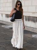 Bonnyshow  Striped Knitted Long Skirt Women Summer Tassel High Waist Maxi Skirts Women's Autumn Street Elegant Loose Skirts Female