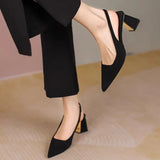 Bonnyshow  Black Sandals Women Summer New Fashion Women's Pointed Square Heel Sandals Pumps Women Shoes Office Dress Shoes Sexy High Shoes