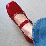 Bonnyshow  Square Toe Red Rivet Mary Jane Shoes Women Elegant Spring Autumn Flats Shoes Ladies Shallow Casual Black Loafers Footwear 2025