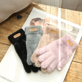 Bonnyshow Knitted Gloves Winter Warm Thick Screen Fur Gloves Solid Mittens for Mobile Phone Tablet Pad Women's Cashmere Wool Glove