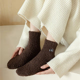 Bonnyshow Cute Coral Fleece Socks Women Winter Warm Thicken Plush Indoor Sock Cartoon Big Eye Solid Color Female Floor Socks