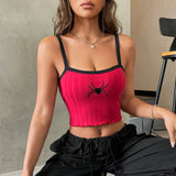Bonnyshow Y2k Sexy Punk Harajuku Spider Embroidery Sleeveless Camis Summer Tank Tops Emo Girls