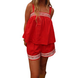 Bonnyshow  Floral Lace Trimmed Camisole and Shorts Set for Women Sleeveless Babydoll Tank Top with Elastic Waist Lounge Shorts 2 Piece