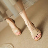 Bonnyshow  Fashion new French retro square head Roman shoes thick heel open toe sandals female summer