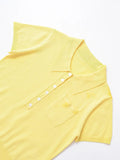 Bonnyshow  Pocket Solid Knitted T-shirt Women Buttons Turndown Collar Short Sleeve Tee Shirts Summer Simple Casual Fashion Tops T-shirts