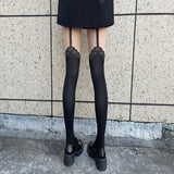 Bonnyshow Sexy Lace Rose Thigh High Stockings for Women Lolita Flower Thin Tights Female Black Suspender Pantyhose Hosiery