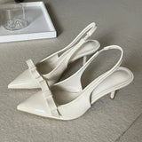 Bonnyshow  Fashion Butterfly-knot Slingbacks Women Pumps Elegant Pointed Toe Thin Low Heels Banquet Prom Shoes