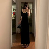Bonnyshow  Black Camisole Dress for Children's Spring and Summer 2025 New Style High-end Temperament Hip Hugging Skirt