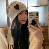 Bonnyshow Autumn Cotton Beanie Cap for Women Solid Color Heart Slouchy Cap Korean Hip Hop Female Loose Hats Girls Skullcap