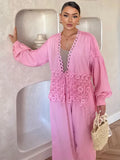 Bonnyshow  Casual Deep V-neck Shirt Long Pant Set Women Fashion Solid Flowers Lace Up Shirts Straight Pants Sets Lady 2025 Chic Streetwear