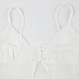 Bonnyshow  Fashion Solid Lace Spliced Simple All-Match Women Camisole Tops Basic Slim Fit Fake 2 Piece Blouses