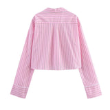 Bonnyshow  Women's Versatile Collar Striped Shirt with Belt Casual Pants Spring New Style Three Piece Set