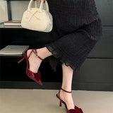 Bonnyshow  new package head sandals female red pointed bow high heels a word with buckle fine heel elegant single shoes