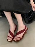 Bonnyshow  Women Sandals Designer Wedges Heels Shoes Summer Fashion Square Open Toe Party Dress Zapatos De Mujer