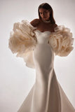 Bonnyshow Couture Beautiful Mermaid Evening Dresses With Handmade Flower Jacket 2 Pieces Bridal Party Dress Long Bloom Prom Gowns
