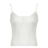 Bonnyshow  Fashion Solid Lace Spliced Simple All-Match Women Camisole Tops Basic Slim Fit Fake 2 Piece Blouses