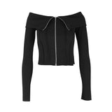 Bonnyshow Women Sexy T-shirt New Autumn Streetwear Fashion Zippers Long Sleeves Tees Elegant Lady Versatile Casual Slim T-shirt Clothing