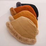Bonnyshow Mongolian Hat Women Autumn Winter Windproof Warm Hats Thick Plush Warm Fisherman Cap Korean Ear Protection Bucket Hats