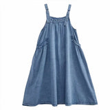 Bonnyshow  Spring Summer Women Denim Suspender Long Skirt Loose Casual Punk Vintage Style Cargo Female Popular Large Swing Dress Z691