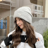 Bonnyshow Winter Knit Beanie Hat Women Korean Solid Color Warm Loose Cap Autumn Thicken Crochet Woolen Hats Female Lady Skullcap