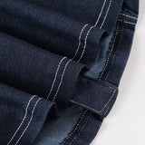 Bonnyshow  Retro Workwear Pocket Shirt Fashion Streetwear Women Y2K Button Up Tee Dark Blue Short Sleeve Fitted Crop Top Lady