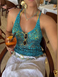 Bonnyshow  Women Sequin Halter Top Sexy Sleeveless Deep V Neck Glitter Tank Top Sparkle Backless Crop Top Summer Streetwear 2025