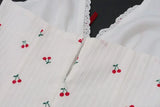 Bonnyshow  Dopamine Lovely Cherry Floral Bow Wooden Ear Dress Sexy Mini  Sleeveless Deep V Neck Women Dresses Summer Beach Party