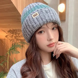 Bonnyshow Korean Striped Beanie Cap for Women Winter Warm  Wool Knitted Hat Outdoor Windproof Female Ear Protection Caps Bonnet