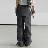 Bonnyshow American Retro Street Fake Two Piece Cargo Pants Y2k Elastic Waist Ruched Trousers 2024 Summer New Loose Wide Leg Pants