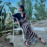 Bonnyshow Zebra Print Beach Dress Women Sexy Chiffon See Through Slim Maxi Party Dresses Summer Fashion Patchwork Holiday Outfits