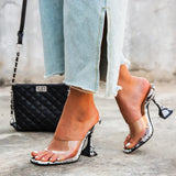 Bonnyshow  New Serpentine Slippers Woman Cozy Cup Heel PVC Transparent Sexy Square Open Toe Party Sandals Slides Shoes