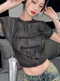 Bonnyshow Y2k Women T-shirt Summer New Streetwear Fashion O-Neck Print Short Sleeve Top Tees Personality Versatile Casual Slim Female Tees