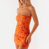 Bonnyshow  Bead Embroidery Flower Summer Tube Dress Women Sequins Sleeveless Backless Slim Evening Party Dresses Holiday Seaside Vestidos