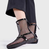 Bonnyshow  Women's New Mesh Roman Boots Sexy Short Boots Women's 2024 New Black Single Shoes Sandals Sandalen