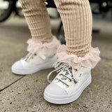 Bonnyshow Autumn Winter Baby Girls Socks Toddlers Children Knee High Socks Soft Cotton Puffy Mesh Lace Flower Kids Sock Tube Calcetines