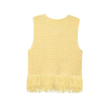 Bonnyshow  Summer New Popular Women's Clothing Cutout Tassel Sleeveless Top Knitted Casual Versatile