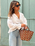 Bonnyshow  Women Hollow Out V-neck Bandage Shirt High Street Casual Ladies Irregular Diagonal Collar Solid Loose Short Blouses 2025 Summer