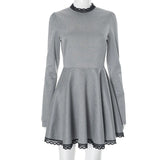 Bonnyshow Women's Spring New Contrast Color Lace Decoration Elegant Short Skirt Sexy Party Club Outfit