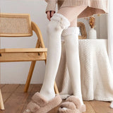 Bonnyshow Winter Women Stockings Warm Wool Cashmere Thigh High Sock Korean Lolita Sweet Girl Cute Pompom Over Knee Long Socks