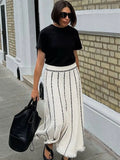 Bonnyshow  Striped Knitted Long Skirt Women Summer Tassel High Waist Maxi Skirts Women's Autumn Street Elegant Loose Skirts Female