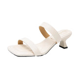 Bonnyshow  Designer Summer Women Square Toe Slippers Fashion High Heel Slide Ladies Casual Dress Evening Party Shoes
