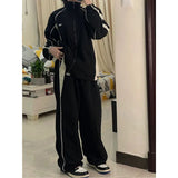 Bonnyshow 2 Women Spring Retro Solid Loose Drawstring Trousers Casual Joggers Baggy Wide Leg Sweatpants Mid Waist Sporty Y2k Female Clothes