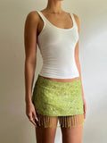 Bonnyshow  Sexy Sequin Tassel Women's Skirts Solid High Waist Patchwork All Match Female Skirt 2025 Summer New Lady Party Club Streetwears