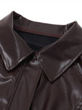 Bonnyshow Short Leather Women's Jacket Minimalism Solid Color Vintage Jackets Autumn Casual Retro Women Coat Classic Coats Outerwear