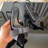 Bonnyshow  Elegant Women High Heels Sandals Pointed Daily Office Lady Shoes Fashion Black Bow 2025 Summer Slingback Dress Stilettos