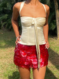 Bonnyshow  Sexy Strapless Hanging Collar Satin Tight Tie Women Top Vest Elegant Backless Slim Female Vest Spring/summer New 2025
