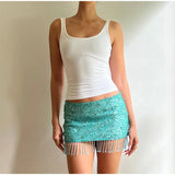 Bonnyshow  Sexy Sequin Tassel Women's Skirts Solid High Waist Patchwork All Match Female Skirt 2025 Summer New Lady Party Club Streetwears