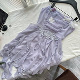 Bonnyshow  Women's Sweet Summer Strapless Irregular Ruffles Fairy Dress Lady Sleeveless Floral Slim Holiday Party Mini Dress