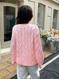 Bonnyshow  Solid Twisted Flower Sweater Women Round Neck Long Sleeve Knitted Jumper Autumn New Casual Fashion Simple Pullover Sweaters Lady
